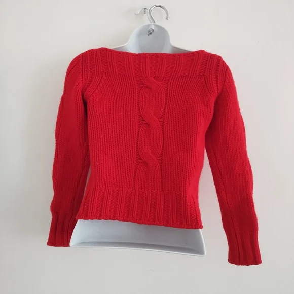 Andre Maurice Italy 100 % Cashmere Red Cable Knit Cropped Sweater - Picture 3 of 8
